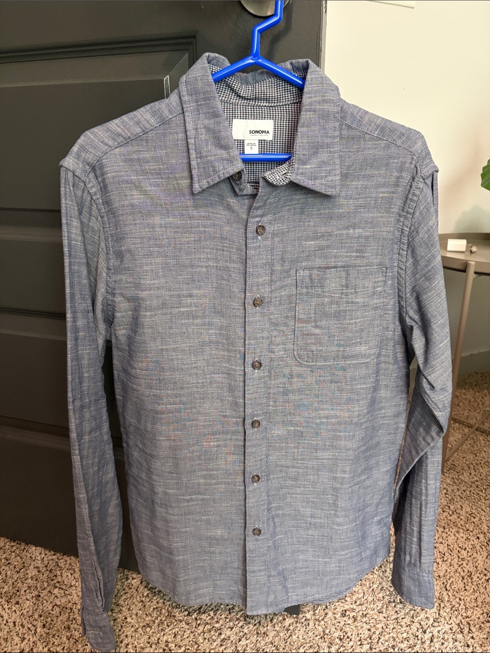 Sonoma Blue Heathered Long-Sleeve Button-Down Shirt